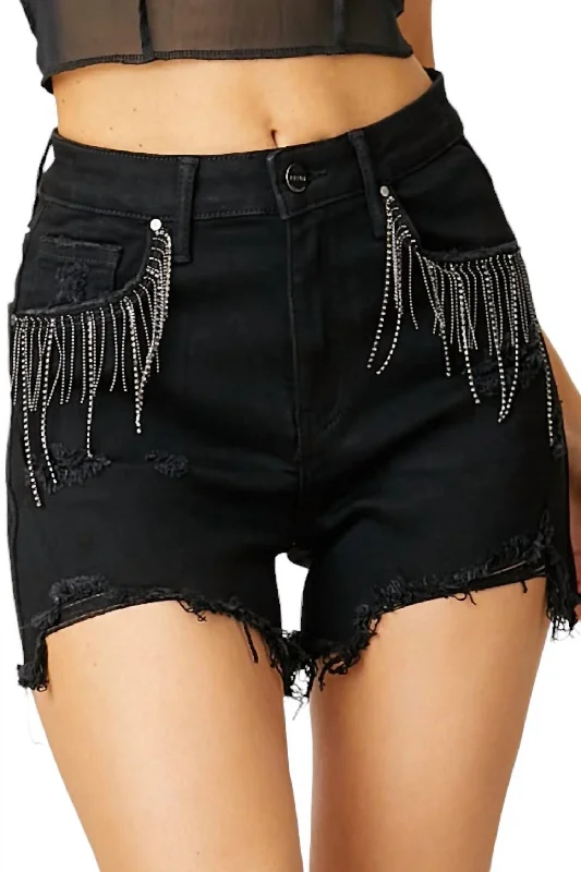 Rhinestone Shorts In Black