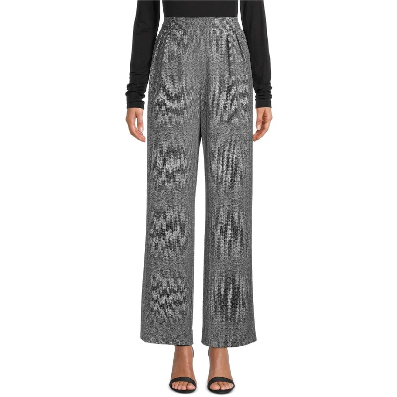 Anne Klein Womens Herringbone Casual Trouser Pants, Black, Large