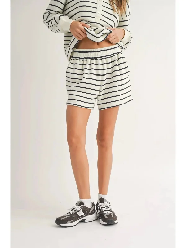 Striped Terry Fabric Shorts In White/navy