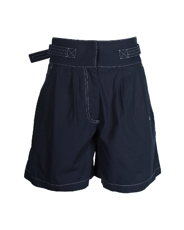 Loewe Belted Casual Shorts in Navy Blue Cotton