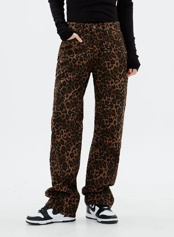 Cotton Wide leg Pants with Animal Print Pattern CM14