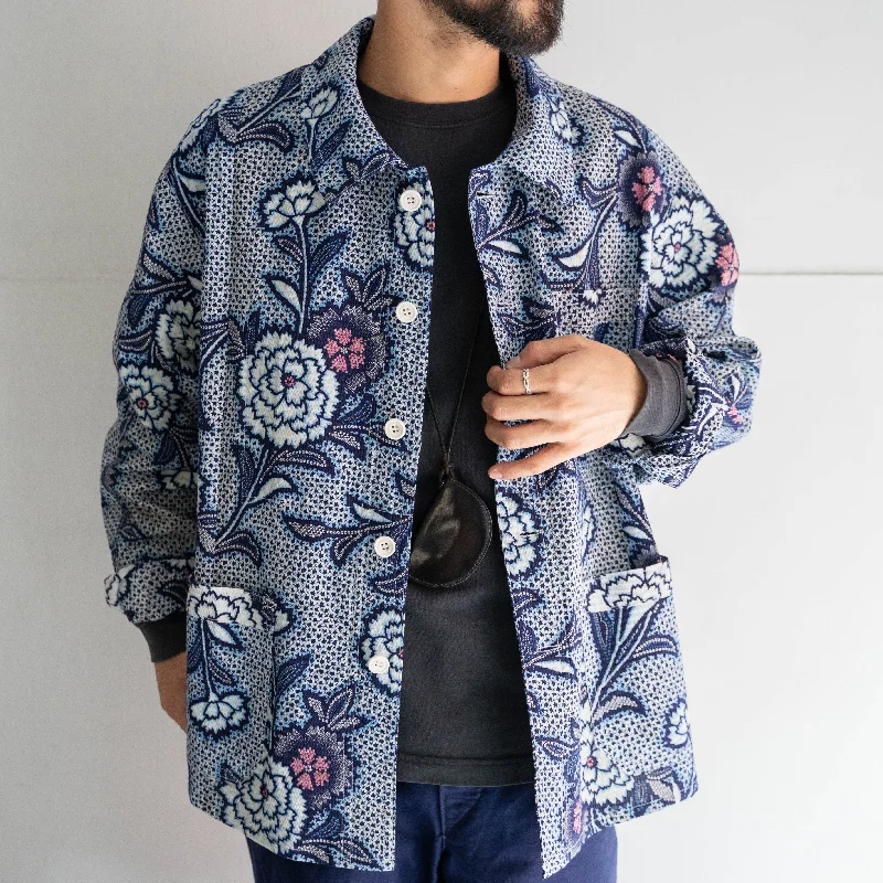 'KIMONO REMAKE' French work jacket type 'blue floral pattern'