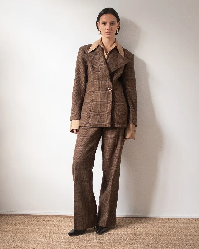 Leila Blazer Wool Check Brown