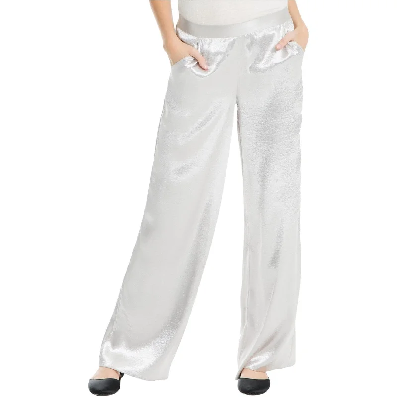 Max Studio London Womens Satin Casual Wide Leg Pants, Metallic, Small