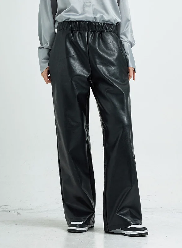 Wide Faux Leather Pants CS07