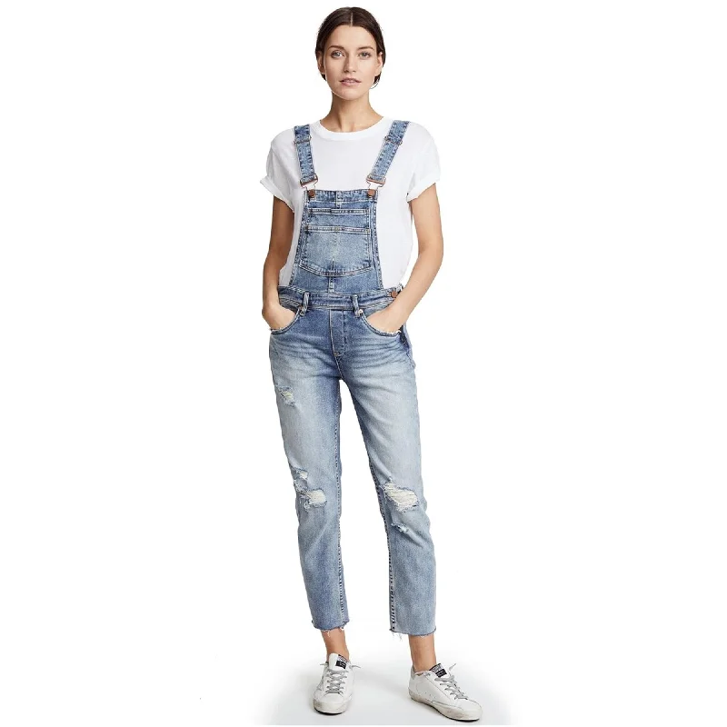 [Blank NYC] Womens Distressed Girlfriend Casual Overalls, Blue, 29