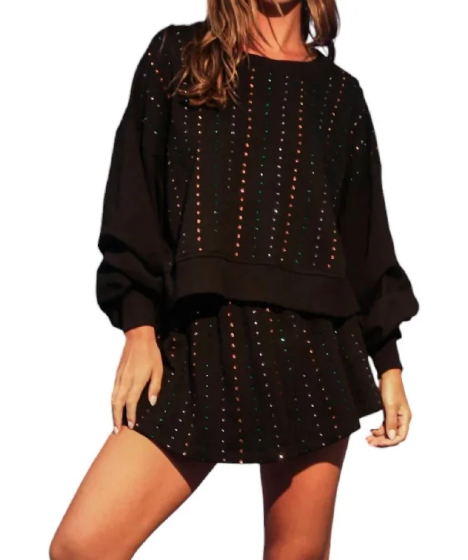 Rhinestone Banded Shorts In Black