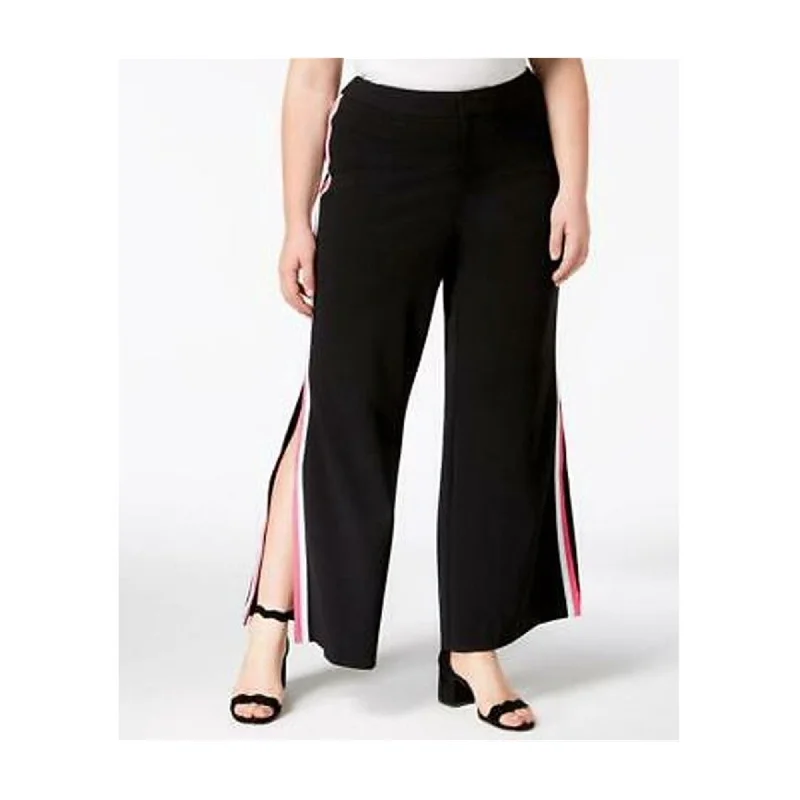 I-N-C Womens Striped Casual Wide Leg Pants, Black, 14 Regular