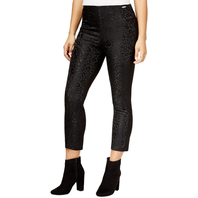 GUESS Womens Mariette Embossed-Front Casual Cropped Pants, Black, Small