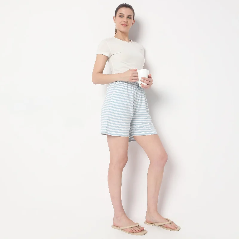 Regular Fit Striped Mid Rise Lounge Shorts