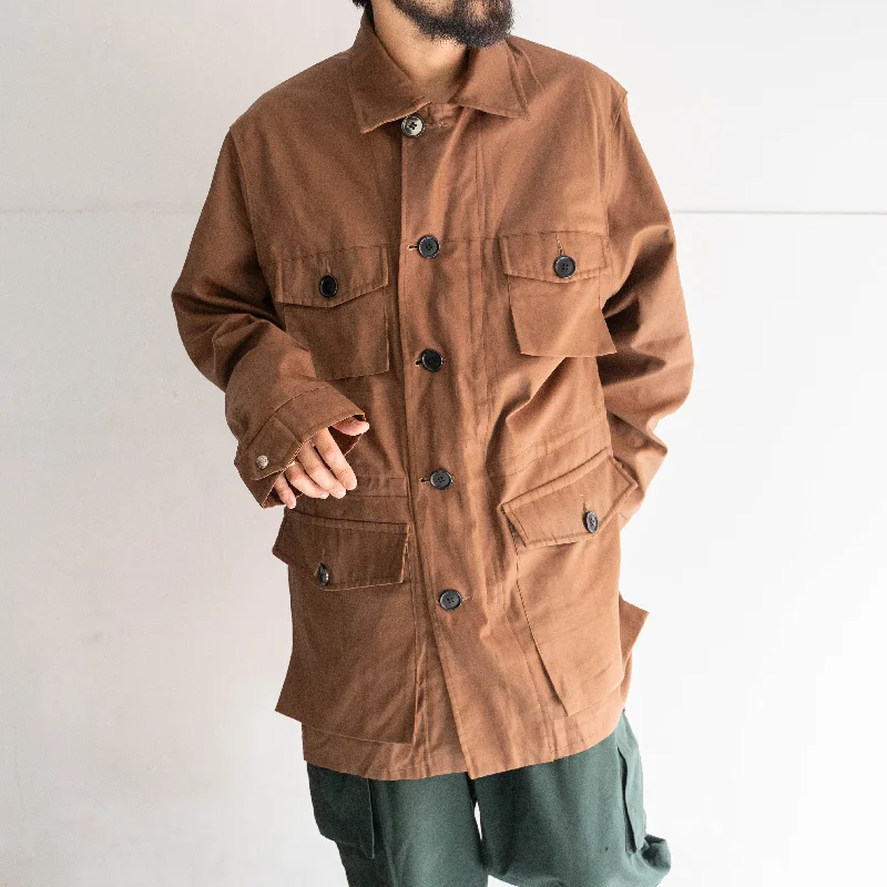 1970s brown color 4pockets nylon jacket -military like-