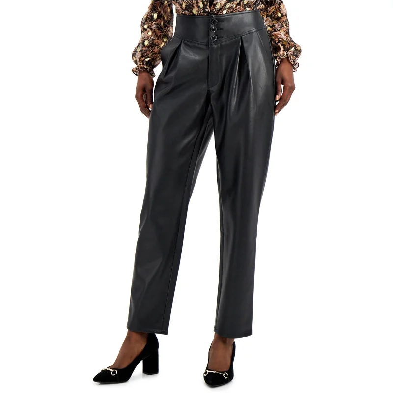 I-N-C Womens Faux Leather Casual Trouser Pants