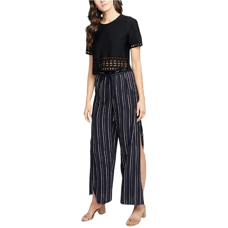 Rachel Roy Womens Striped Casual Wide Leg Pants, Blue, 1X