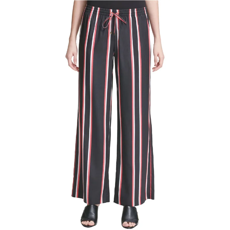 Calvin Klein Womens Striped Casual Wide Leg Pants, Black, X-Small