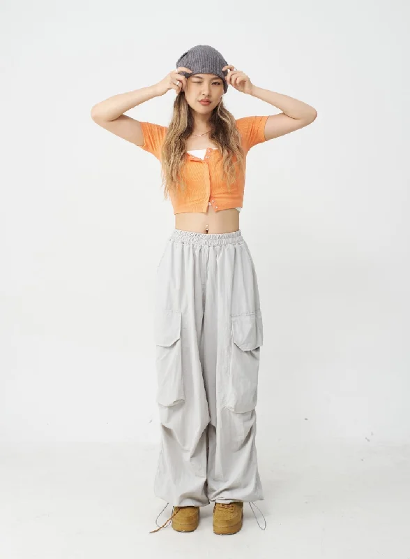 Drawstring Hem Long Wide Cargo Pants CJ21