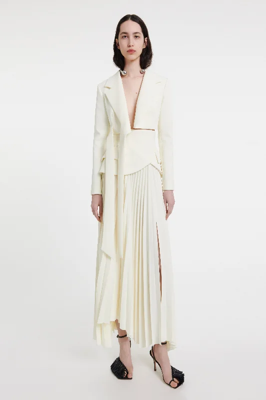 Cropped Wrap Around Jacket With Ties Ivory