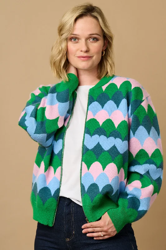 Solana Knitted Bomber - Multi, Heart Scallop