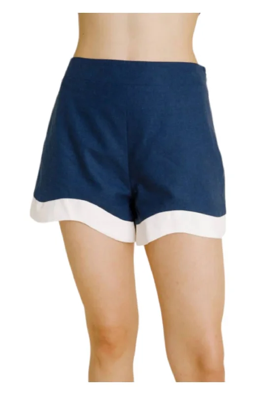 Linen Wave Hem Shorts In Navy