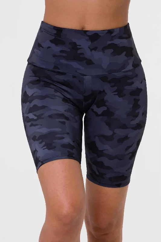 High Rise Biker Short In Black Grey Camo