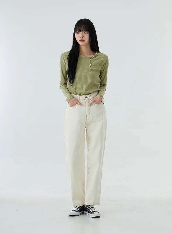 High Waist Straight Leg Pants OO19