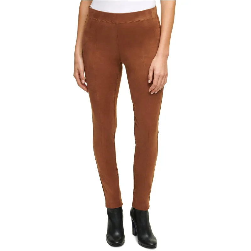 Calvin Klein Womens Faux Suede Pull On Casual Leggings, Brown, Small