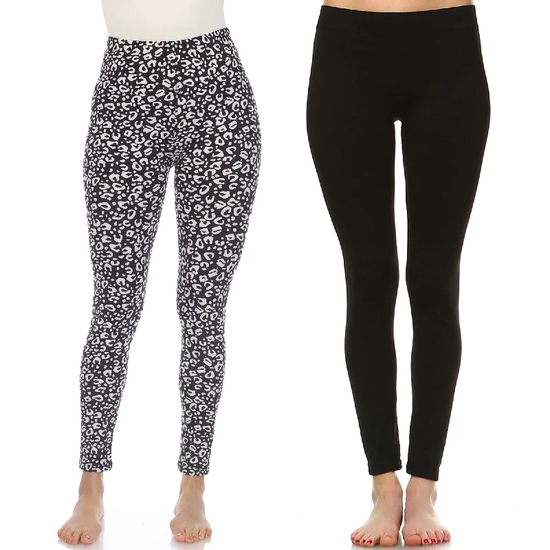 White Mark Womens Leopard Leggings Pack Of 2 One Size Fits Most Polyester Blend