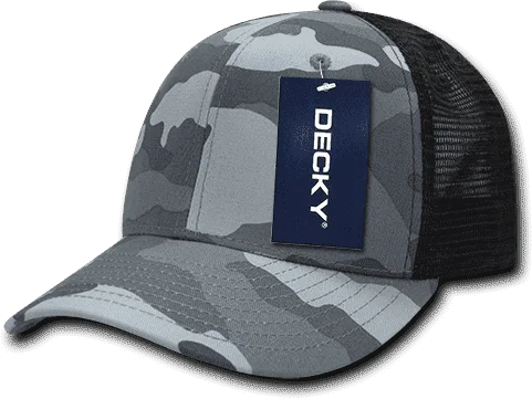 Decky 1054 Cotton Curve Billl Trucker Cap - Urban Camo Black