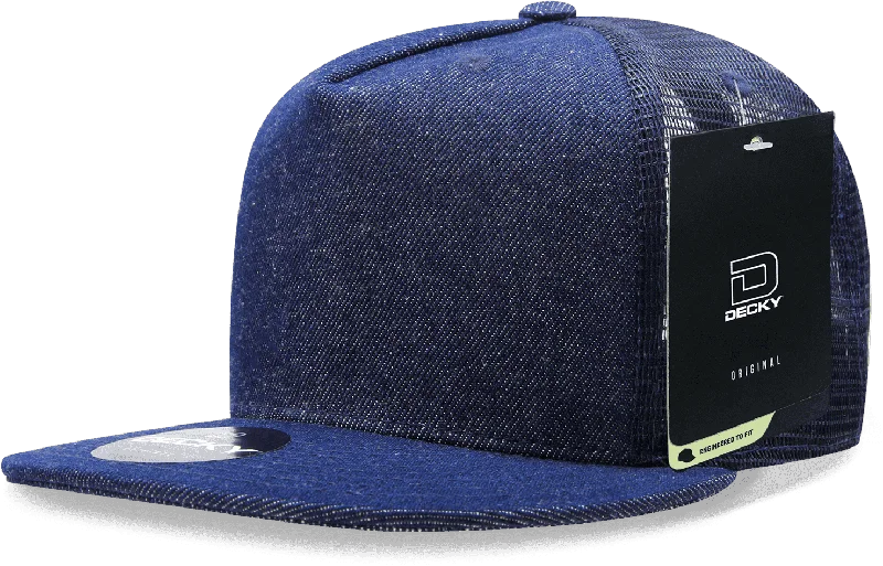 Decky 1082 5 Panel Denim Trucker Hat - Navy