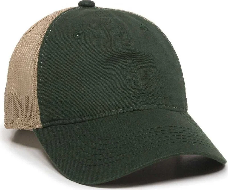 OC Sports FWT-130 Garment Wash Mesh Back Baseball Cap - Dark Green Tan