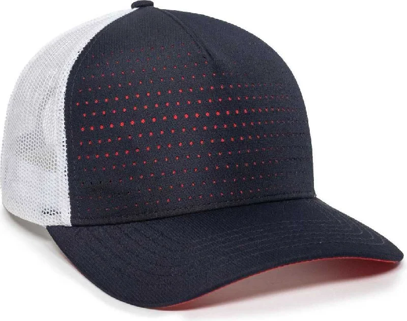 OC Sports OC502M Laser Perforated Font Panel Cap - Navy White Red