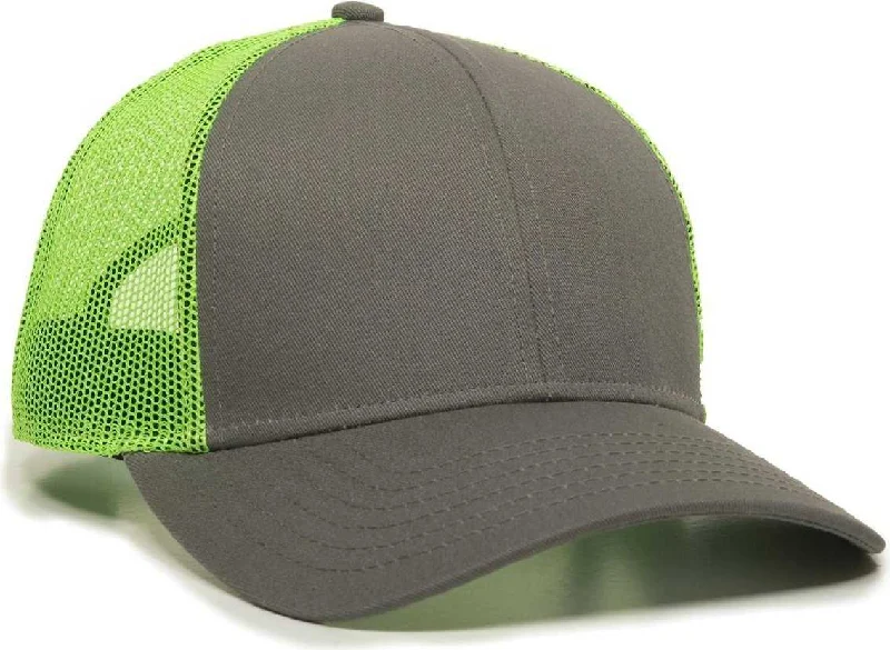 OC Sports OC770 Adjustable Mesh Back Cap with Sweatband - Charcoal Neon Green