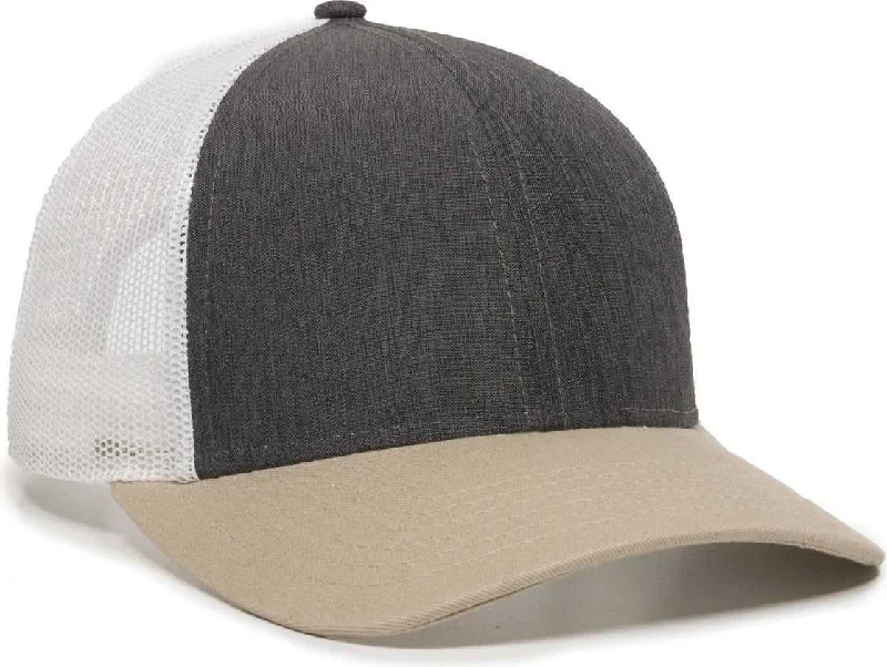 OC Sports OC770 Adjustable Mesh Back Cap with Sweatband - Heathered Charcoal White Khaki