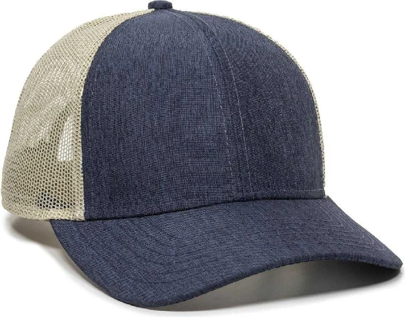 OC Sports OC770 Adjustable Mesh Back Cap with Sweatband - Heathered Navy Khaki