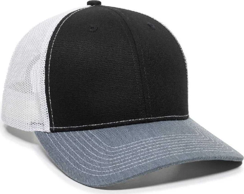 OC Sports OC771 Adjustable Mesh Back Cap - Black White Heathered Gray