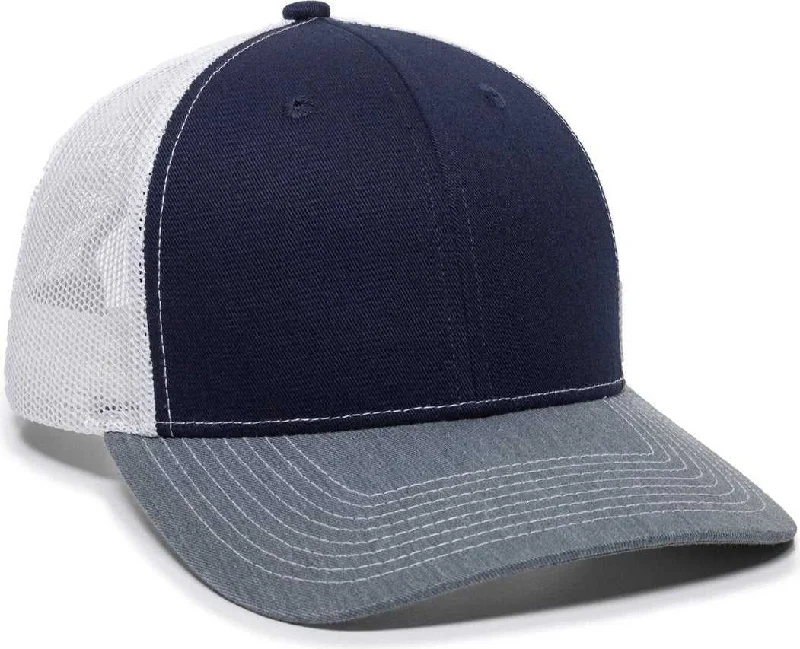 OC Sports OC771 Adjustable Mesh Back Cap - Navy White Heathered Gray