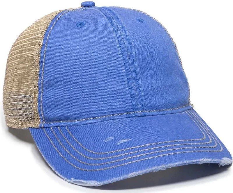 OC Sports OC801 Washed Adjustable Tea-Stained Mesh Back Panels Cap - Bahama Blue Tea Stain