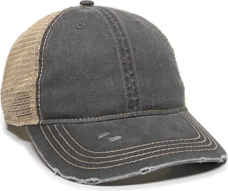 OC Sports OC801 Washed Adjustable Tea-Stained Mesh Back Panels Cap - Black Tea Stain