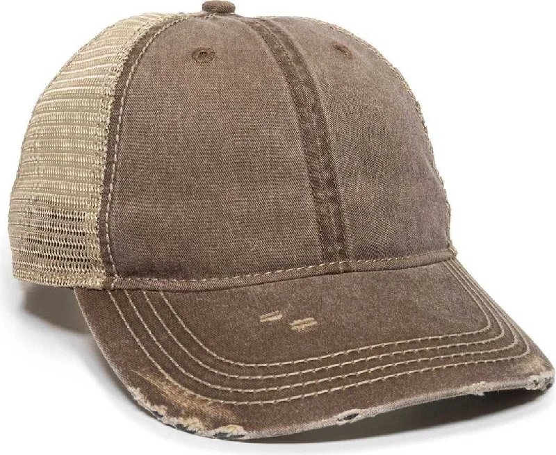 OC Sports OC801 Washed Adjustable Tea-Stained Mesh Back Panels Cap - Brown Tea Stain