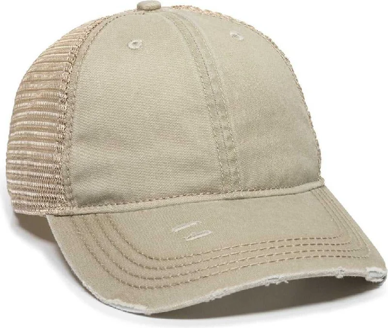 OC Sports OC801 Washed Adjustable Tea-Stained Mesh Back Panels Cap - Khaki Tea Stain