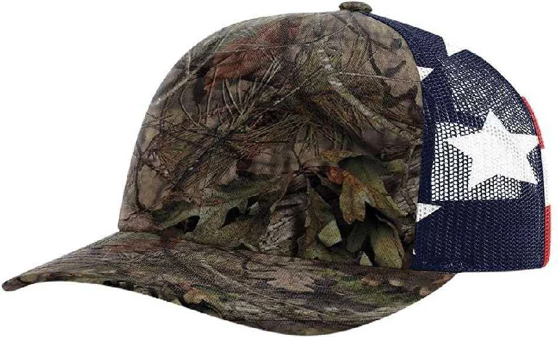 Richardson 112PM Printed Mesh-Back Trucker Cap - Mossy Oak Break Up Country Stars & Stripes