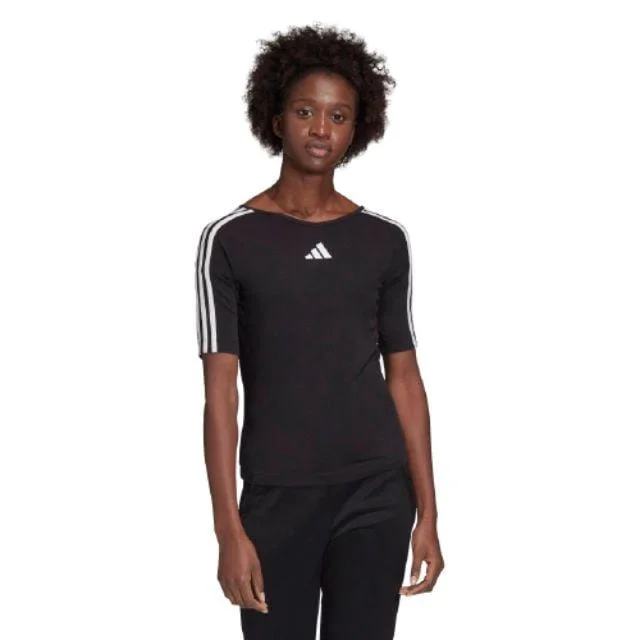 Adidas Open Back 3-Stripes Tee Women Training T-Shirt Black Fl1868