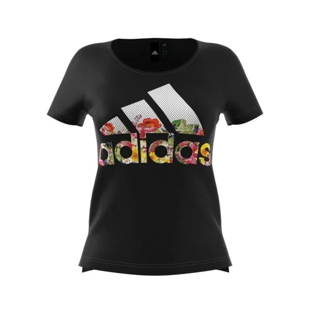 Adidas Women's Not Sports Specific Badge Of Sport Flower T-Shirts Black DX2535