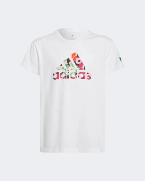 Adidas X Marimekko Aeroready Training Floral-Print Girls Training T-Shirt White