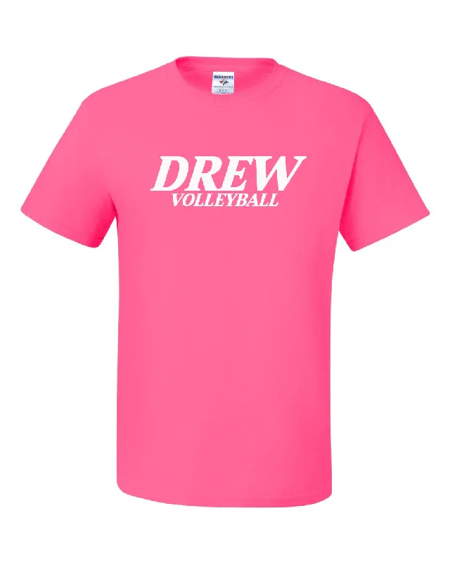 Drew Volleyball NEON PINK - JERZEES - Dri-Power® 50/50 T-Shirt - 29MR w/ Text Logo Design on Front.