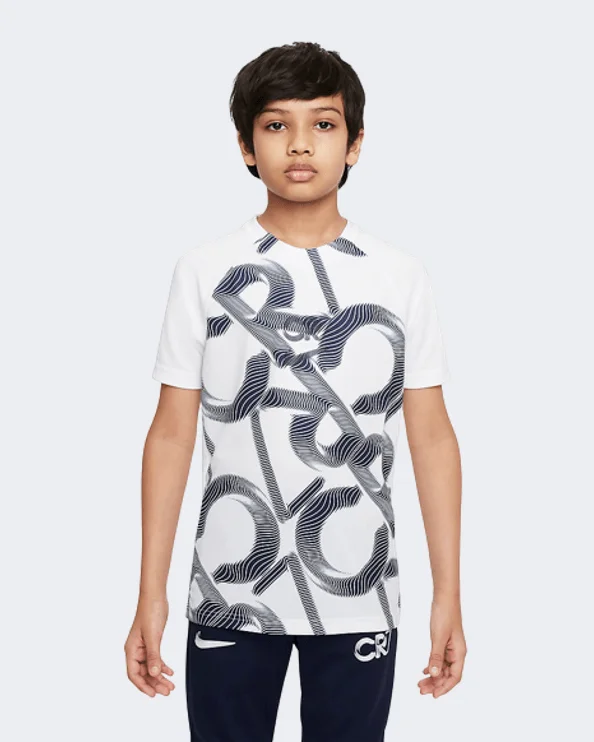 Nike Dri-Fit Cr7 Boys Football T-Shirt White/Navy