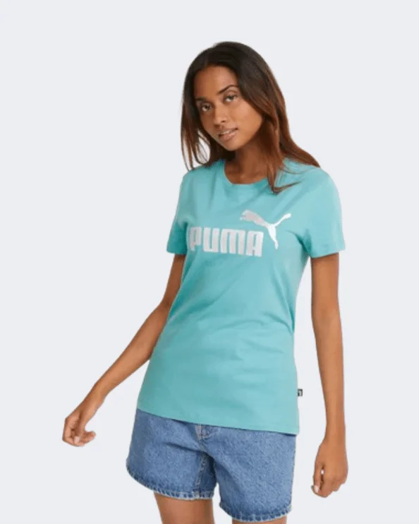 Puma Essentials+ Metallic Logo Women Lifestyle T-Shirt Blue/Silver