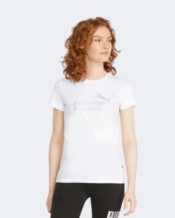 Puma Essentials+ Metallic Logo Women Lifestyle T-Shirt White