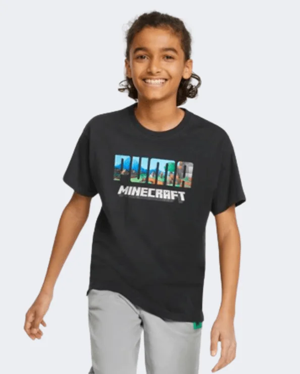 Puma X Minecraft Relaxed Youth Kids Lifestyle T-Shirt Black