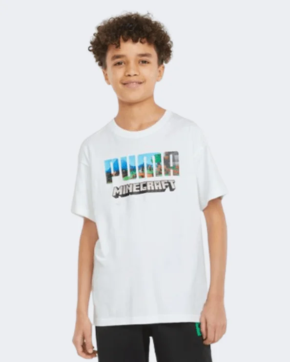 Puma X Minecraft Relaxed Youth Kids Lifestyle T-Shirt White